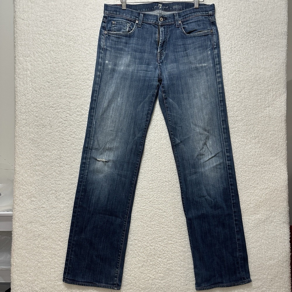 Vintage 7 For All Mankind Austyn Jeans Blue Faded Button Relaxed‎ Sz 34 USA Made